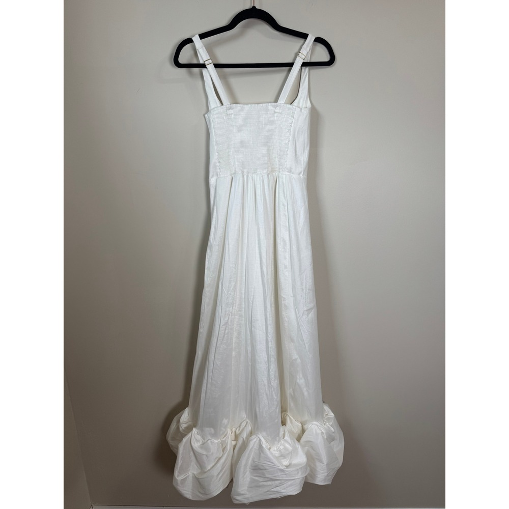 White Bubble Hem Maxi Dress Square Neck Smocked Back Bridal Formal Evening - Picture 5 of 6
